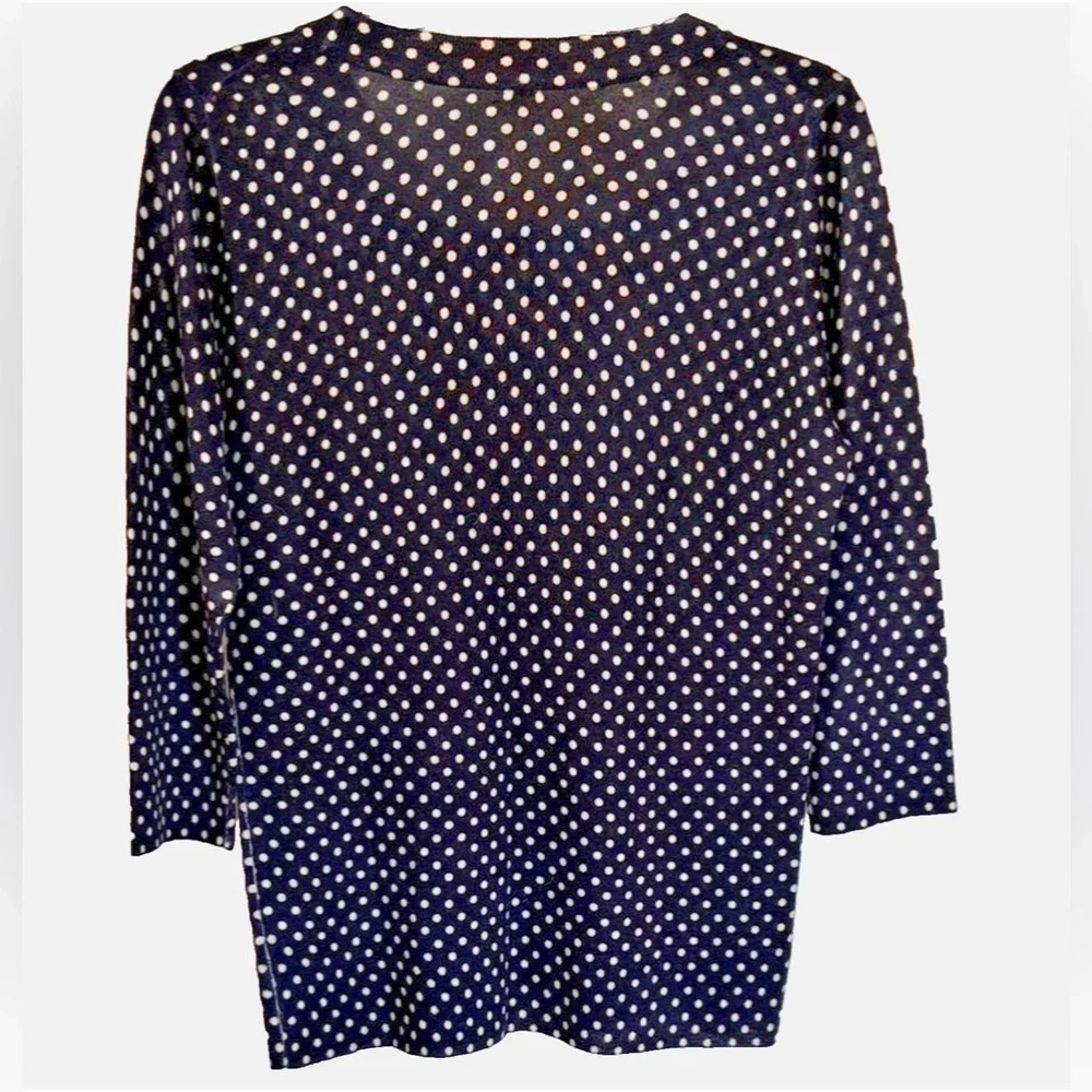 J.Crew Merino Wool Polka Dot Sweater Medium Navy Ivory 3/4 Sleeve Knit